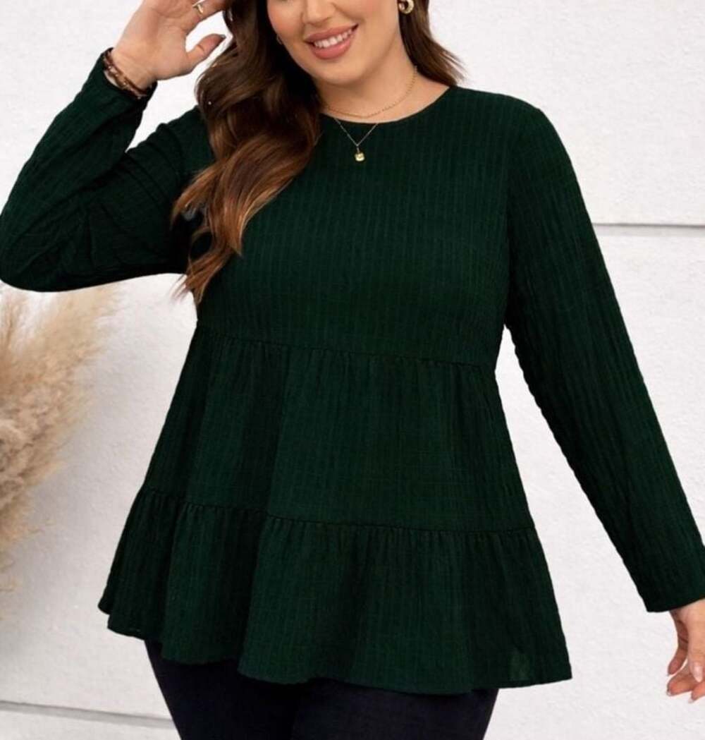 EMERY ROSE Plus Size Dark Green Long Sleeve Tiered Pleated Blouse Top 2XL New